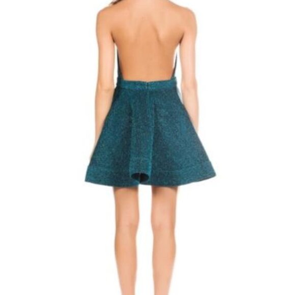 Luxxel Sz S Women's Blue‎ Sparkle Halter Open Back Flared Skirt Dress NWT - Picture 2 of 13